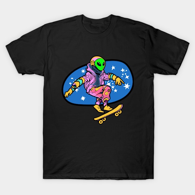 Alien on Skateboard T-Shirt by Scarebaby